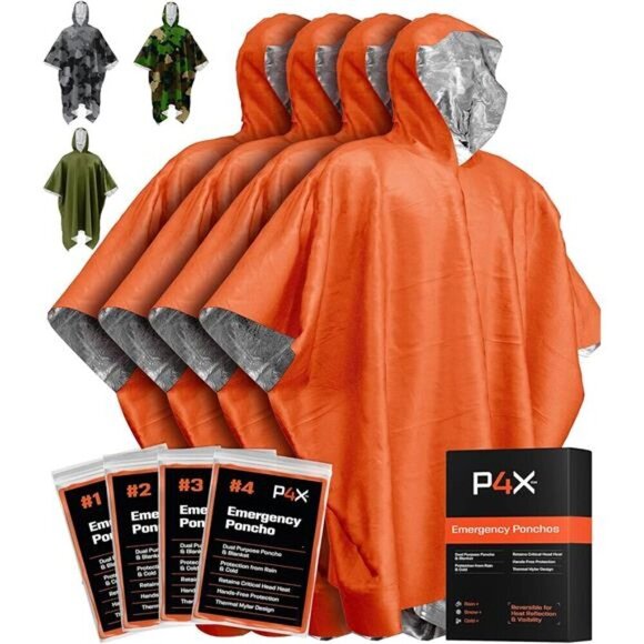 Emergency Poncho Mylar Blanket Liner Heavy Waterproof Rain Outdoor ORANGE New - Picture 1 of 7